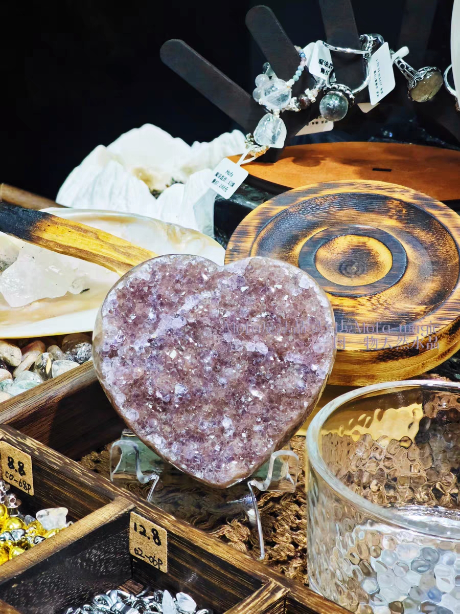 【心心相印】天然粉紫水晶爱心摆件
