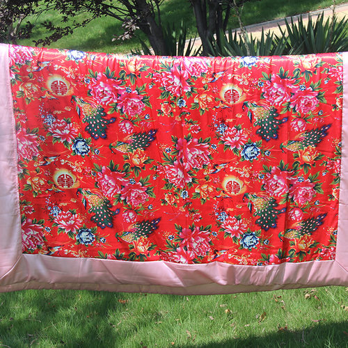 大花布孔雀牡丹被罩丝绸仿真丝