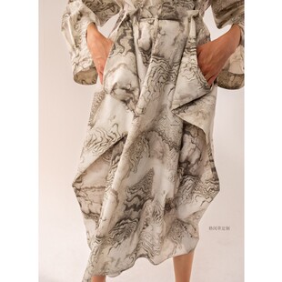 格闵草定制Lemaire Skirt宽松半身裙 大理石山水印花腰裙当然是当