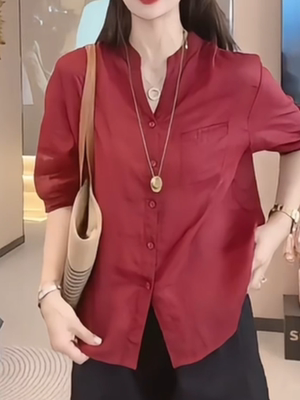 夏季安可拉红单排钮衬衣