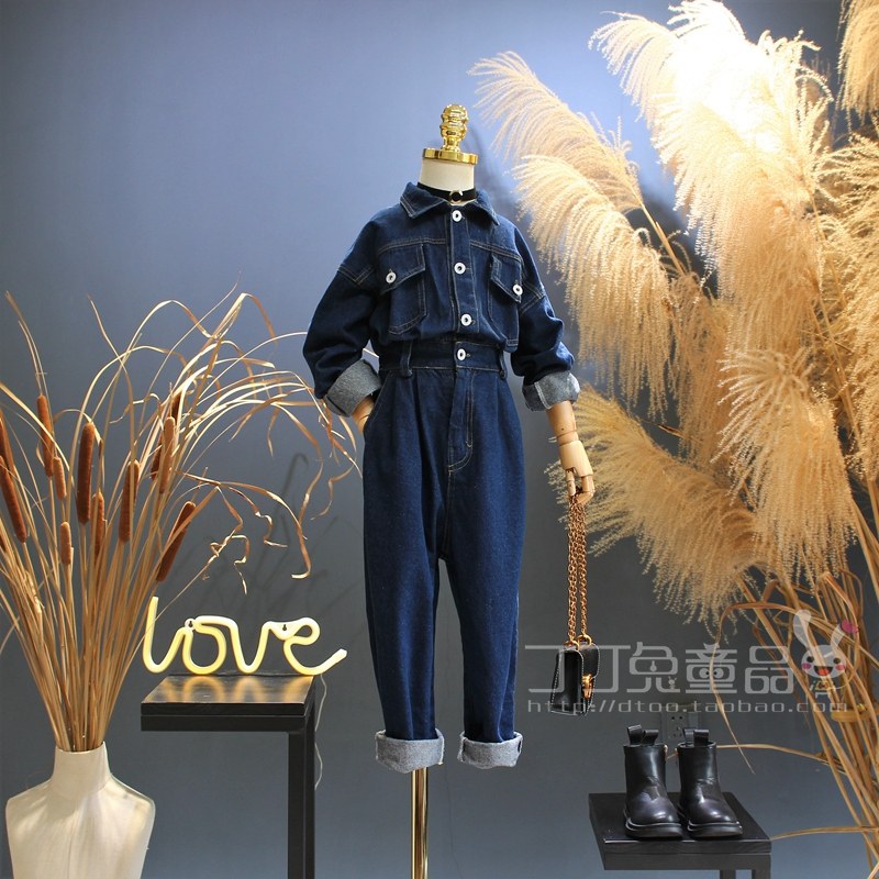 欧美女童装春秋季休闲工装原色牛仔连体裤韩版中大童时尚连身裤子,童装/婴儿装/亲子装,裤子,淘宝优惠券,粉丝福利购,淘宝优惠卷