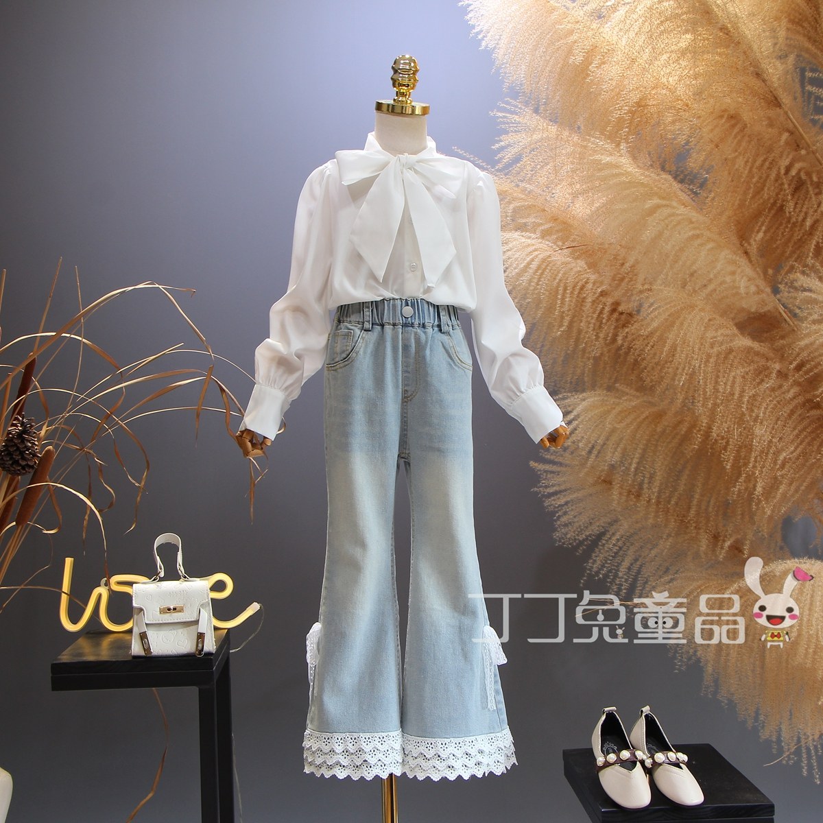 欧美女童装春秋季洋气质蝴蝶领结衬衣韩版中大童新品时尚休闲衬衫