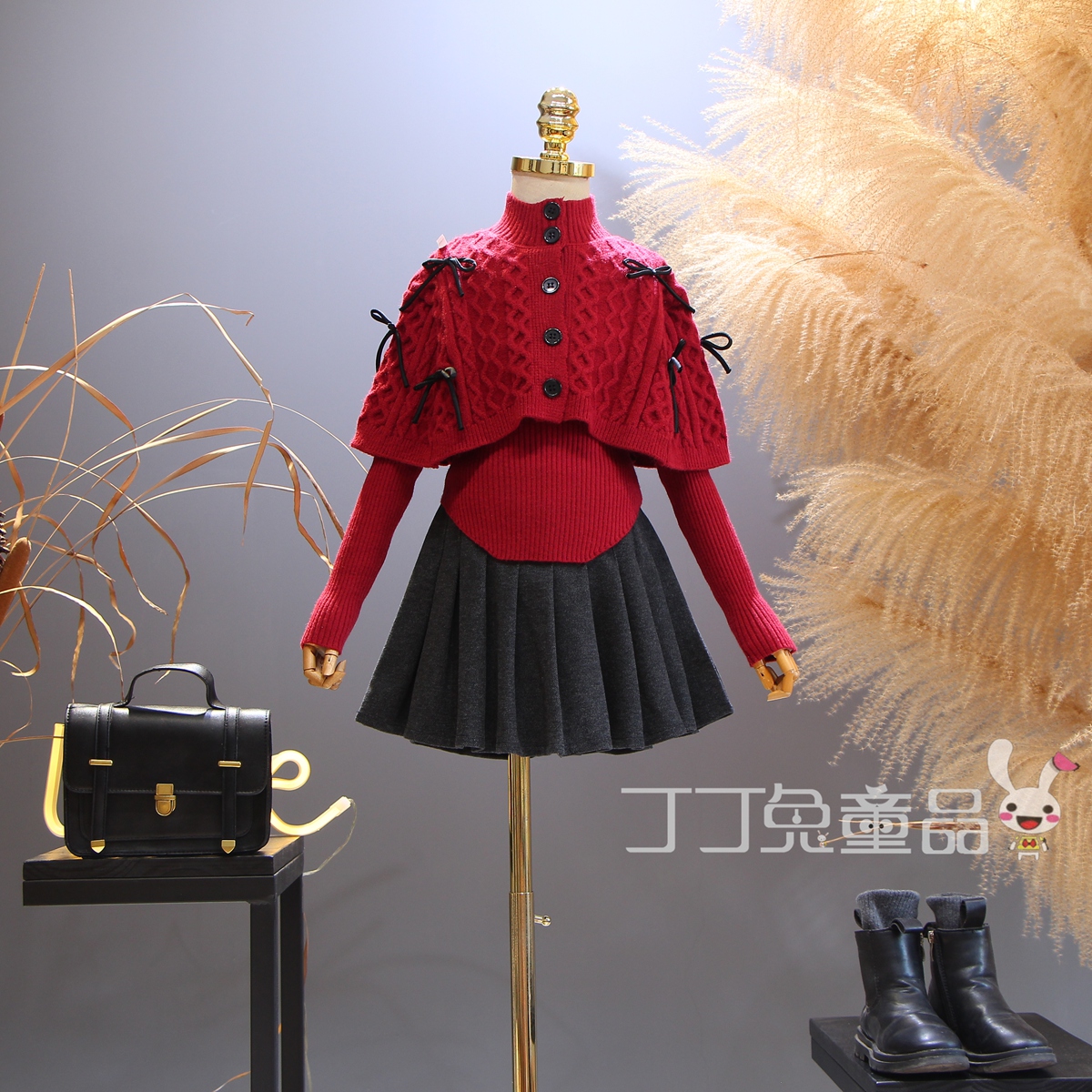 欧美女童装春秋季披肩毛衣百褶裙套装韩版中大童洋气质个性时尚潮