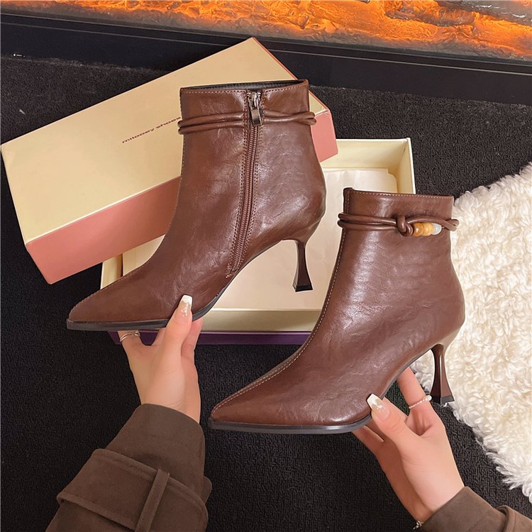 【7cm】2025时尚高跟女靴法式尖头细跟秋冬季短靴百搭气质时装靴