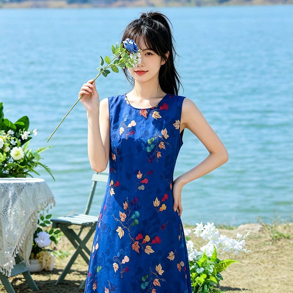 夏季大码高级感长款无袖连衣裙图片