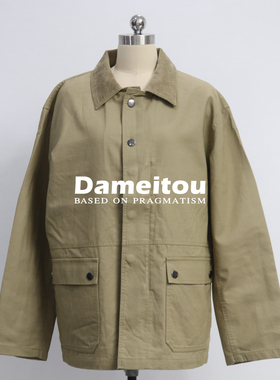 R0w订单尾~极简风工装风卡其色休闲翻领大口袋夹克外套匹马棉