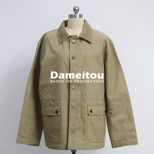 R0w订单尾 风卡其色休闲翻领大口袋夹克外套匹马棉 极简风工装