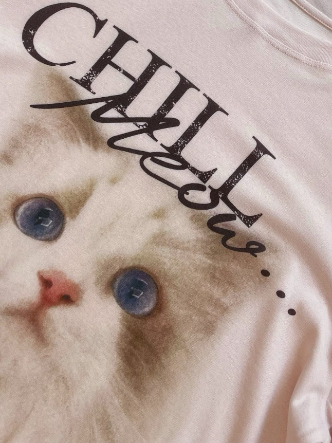 复古猫猫做旧本土小众mc长袖T恤宽松落肩松弛感趣味t轻薄微透防晒,个性定制/设计服务/DIY,T恤印制,淘宝优惠券,粉丝福利购,淘宝优惠卷