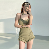 大渔 高级感链条木耳边保守连体小胸遮肉显瘦温泉度假泳衣女 新款