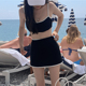 大渔 三件套简约保守小胸清新显瘦高腰温泉度假分体泳衣女 裙式
