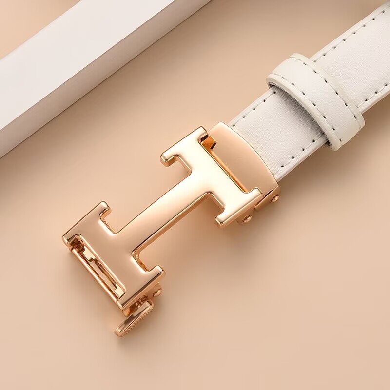 女士皮带简约百搭白色真皮装饰女腰带韩版时尚自动扣新款女款裤带