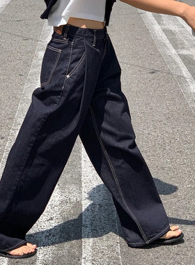 韩国正品直邮corede复古直筒牛仔裤女宽松长裤原色牛仔布百搭显瘦