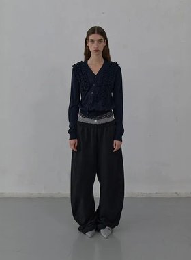 韩国设计师品牌LCDC25秋冬新品斜门襟木耳花边针织衫韩国代购