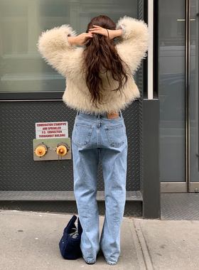 韩国正品直邮barnet阔腿牛仔裤女蓝色显瘦垂感直筒长裤美式辣妹风