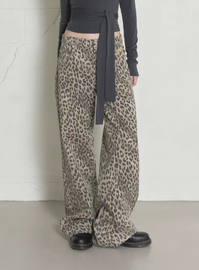 Jennie金智妮同款ORDES韩国正品直邮25新款直筒豹纹休闲裤