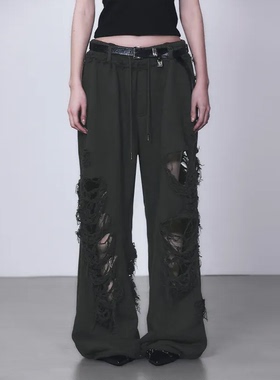 韩国设计师品牌TREEMINGBIRD破洞宽松长裤jennie同款