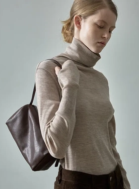 韩国设计师小众品牌 FACADE PATTERN 羊皮100%休闲法棍单肩手提包