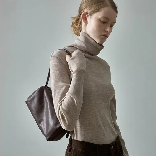 韩国设计师小众品牌 FACADE PATTERN 羊皮100%休闲法棍单肩手提包