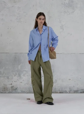 韩国设计师小众品牌FOETO25秋抽绳腰百搭宽松工装休闲裤