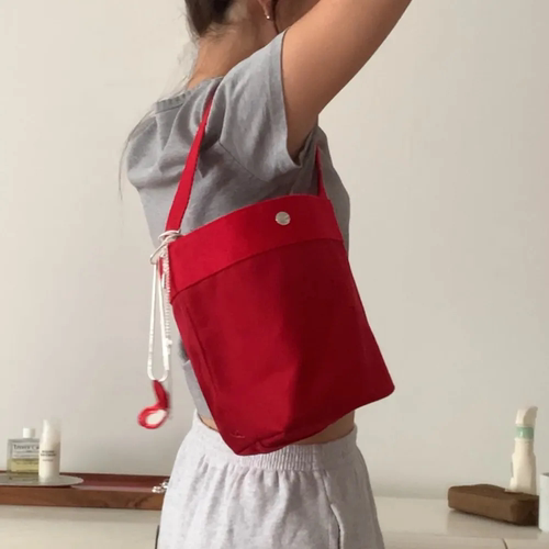 韩国正品直邮设计师haag小众水桶包女单肩包棉布包休闲高级感包包