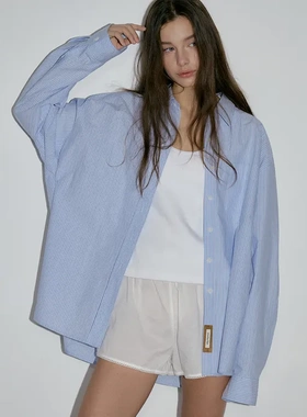 韩国设计师品牌 overdueflair 25秋条纹宽松口袋廓形衬衫