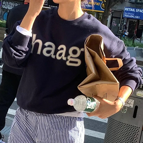 韩国正品直邮haag小众设计师品牌字母圆领卫衣