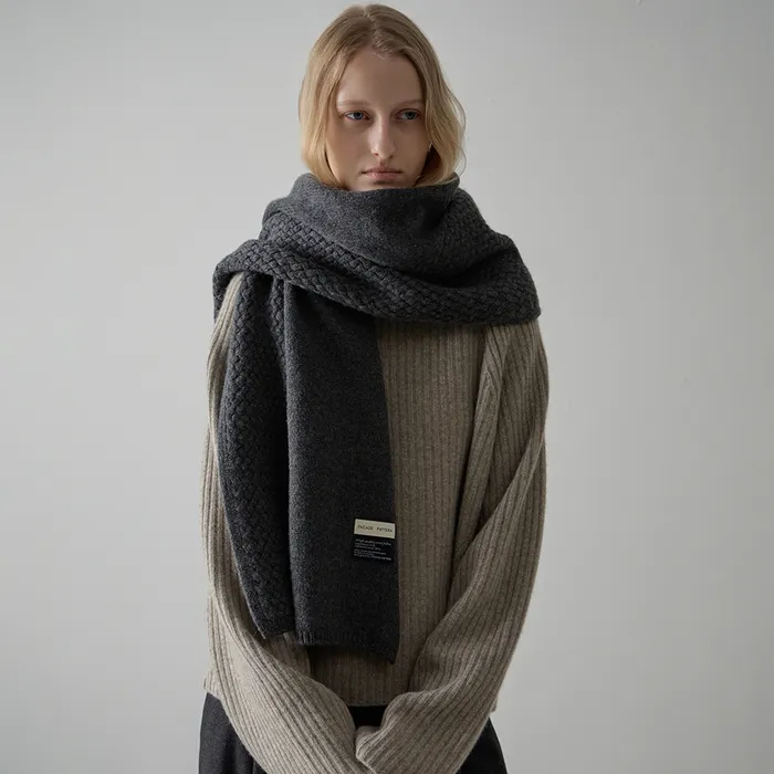 韩国设计师品牌facade pattern羊毛羊绒编织款长款保暖围巾