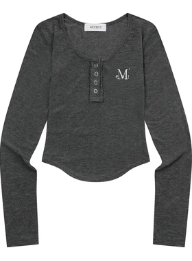 MUCENT韩国设计师品牌25秋款新品字母圆领修身短款长袖T袖
