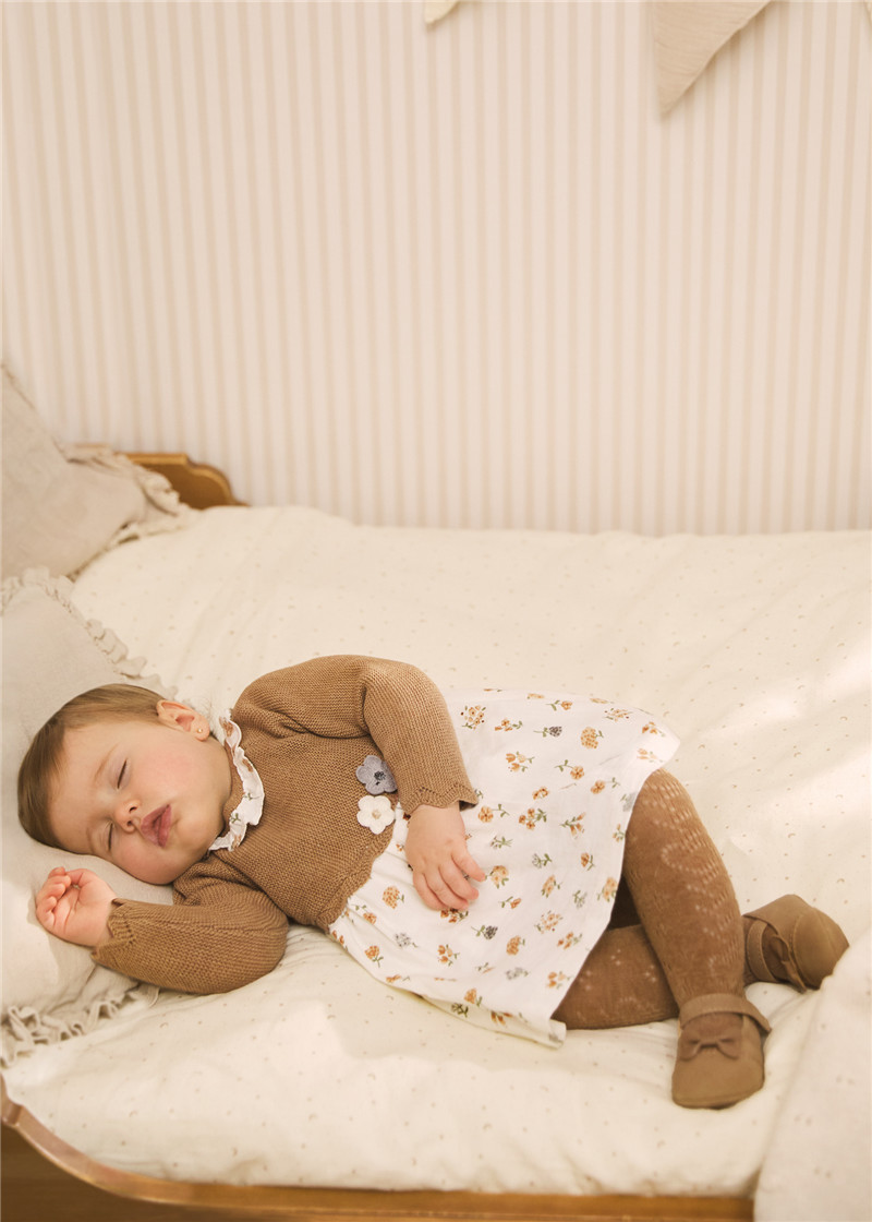 现货西班牙mayoral麦悠女婴装秋冬季碎花纯棉针织公主周岁连衣裙