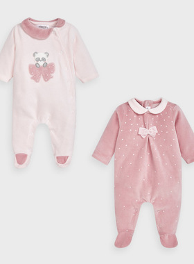 现货西班牙mayoral麦悠女婴童秋冬蝴蝶结丝绒开档连体衣套装02752