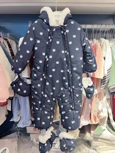 现货西班牙mayoral麦悠婴幼童装秋冬拉链连帽手脚套加毛连体棉服