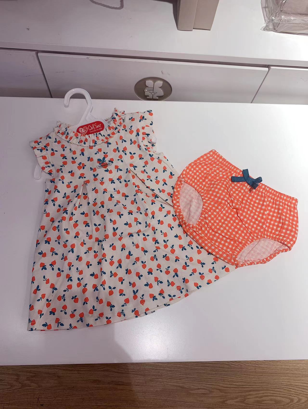 现货西班牙Tutto piccolo女婴幼童夏印花胡萝卜纯棉连衣裙裤套装