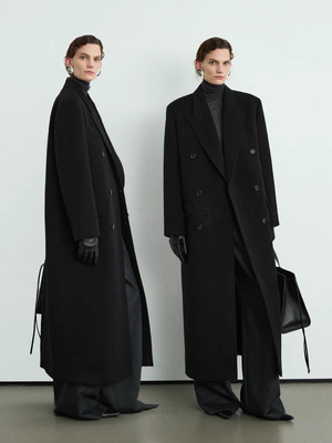 黑色双面羊毛外套女秘鲁INCA进口BABYALPACA经典长款西装大衣