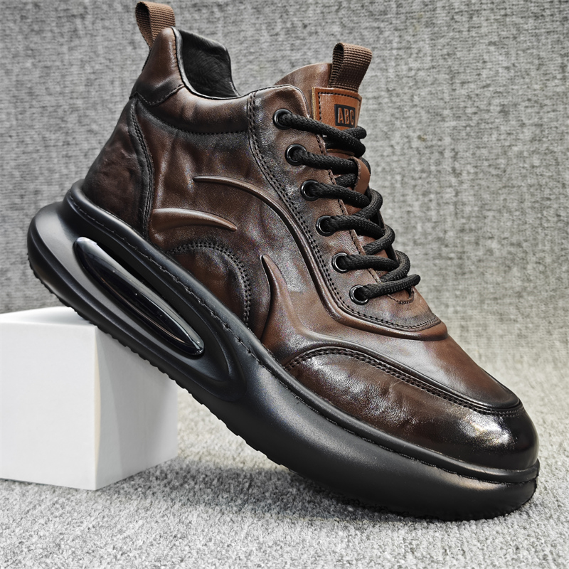 冬季保暖英伦头层牛皮高帮板鞋男