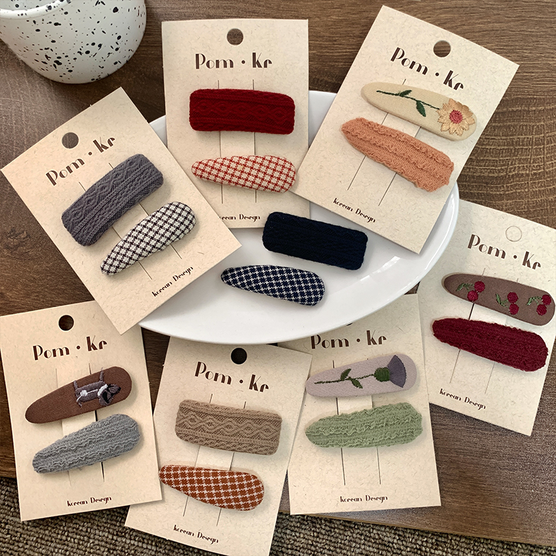 韩版百搭碎花格子发夹儿童