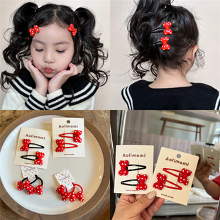 bb夹宝宝 时尚 女童发夹头饰 韩版 红色波点蝴蝶结边夹刘海夹儿童