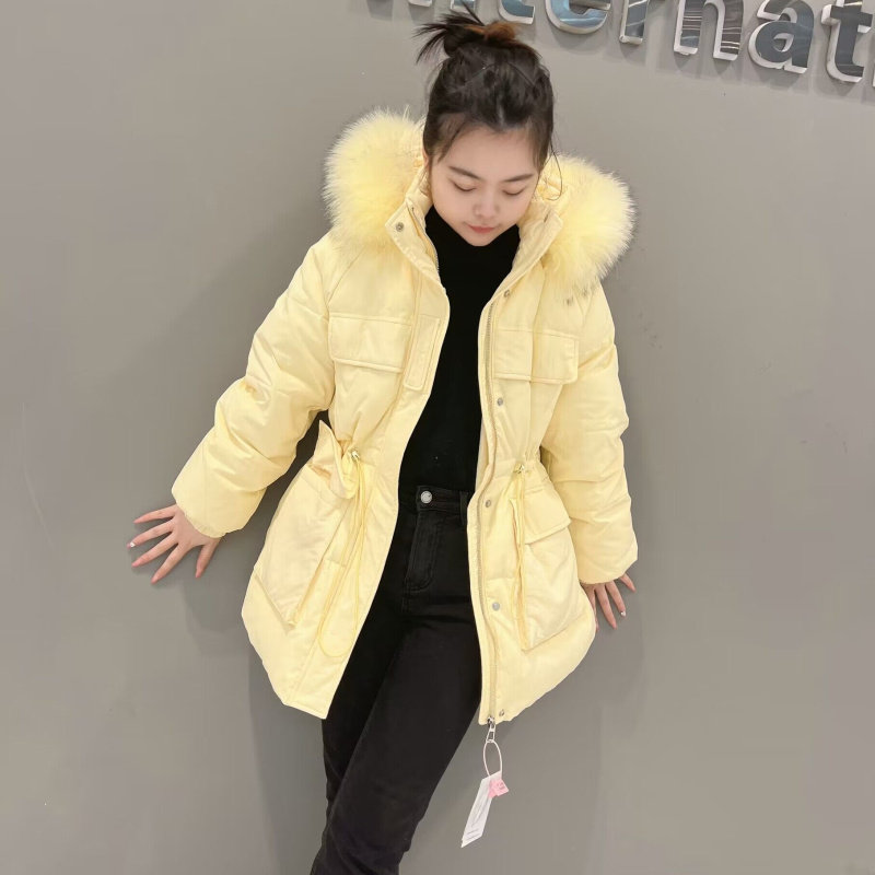 2026冬季羽绒服女中长款收腰连帽白鸭绒大毛领加厚工装外套显瘦潮