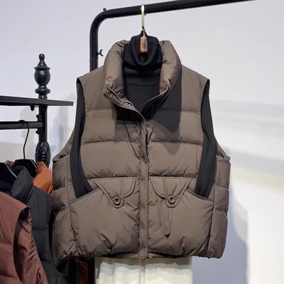 立领短款羽绒马甲女款2025新款秋冬韩版宽松百搭外穿坎肩马夹背心