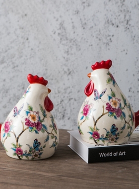 创意陶瓷大吉大利咕咕鸡摆件客厅电视柜玄关公鸡家居装饰品生肖鸡