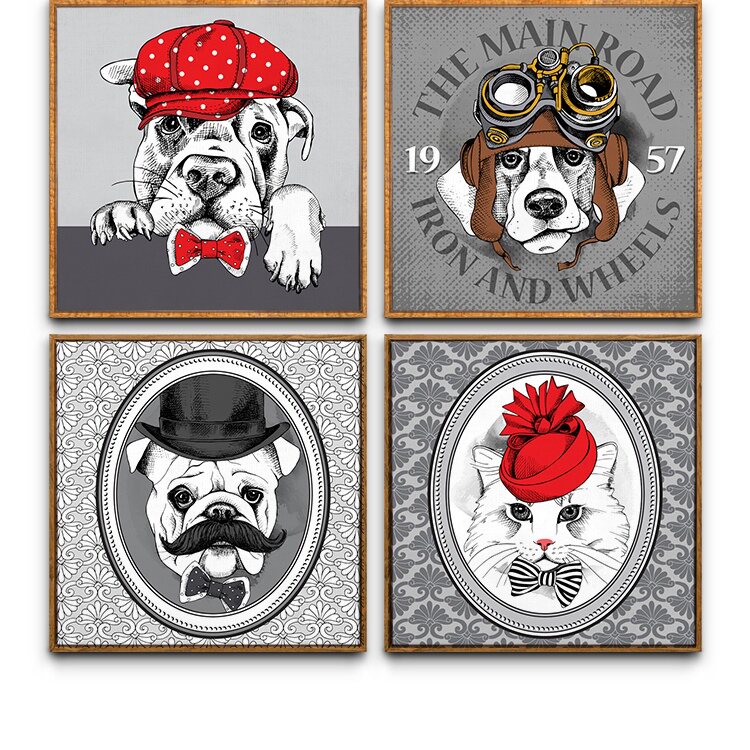 温馨可爱卡通创意萌宠动物装饰画儿童房卧室床幼儿园楼梯墙壁挂画