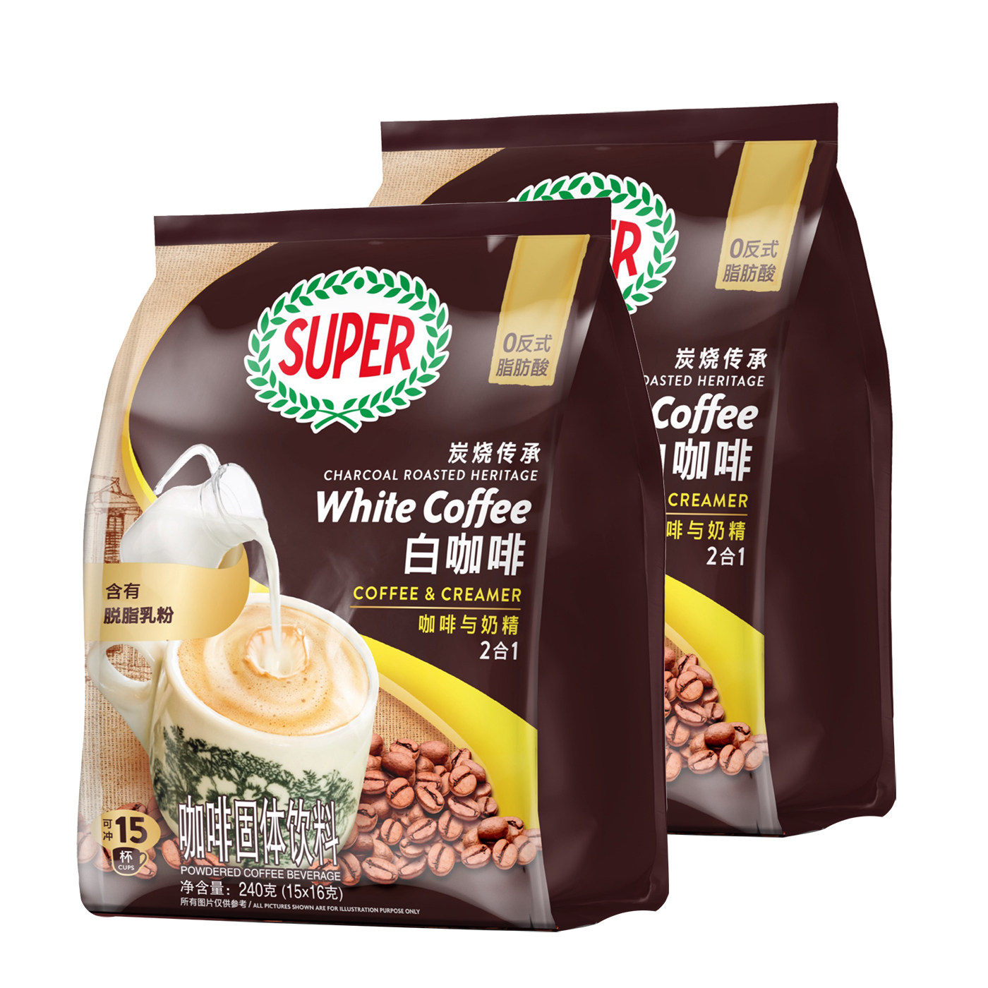 马来西亚进口超级牌super炭烧无蔗糖白咖啡二合一速溶咖啡2袋30杯,咖啡/麦片/冲饮,速溶咖啡,淘宝优惠券,粉丝福利购,淘宝优惠卷