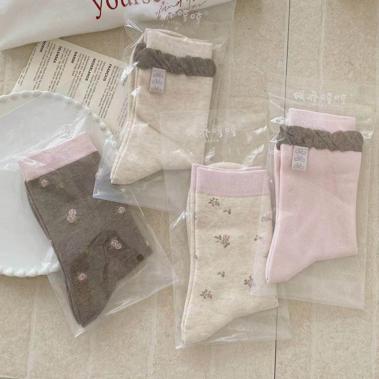 26年原创新品小碎花无骨堆堆袜泡泡口布标蝴蝶结袜子纯棉女,女士内衣/男士内衣/家居服,中筒袜,淘宝优惠券,粉丝福利购,淘宝优惠卷