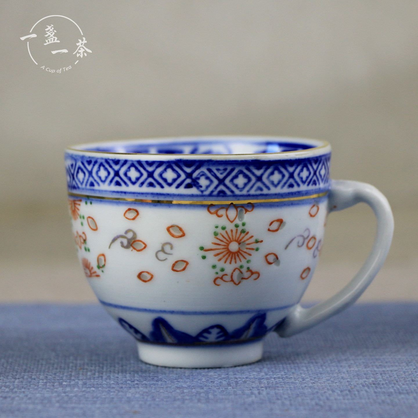 景德镇高温陶瓷功夫茶具青花玲珑加彩描金耳杯莲子茶盅咖啡杯茶杯