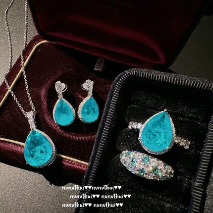 意大利复古帕拉水滴宝石戒指 Vintage 镀18K金 冰蓝泪滴锆石项链