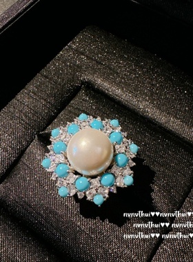 人鱼泪绿松石雪花宝石珍珠戒指