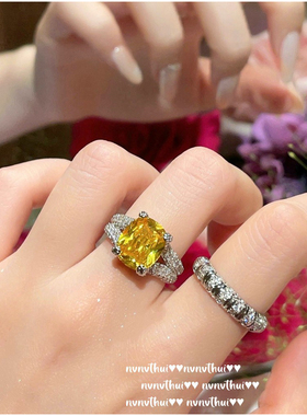 意大利复古暮光黄宝石戒指 Vintage镀18K金 弧形排列锆石戒指叠戴