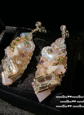 洛丽塔花园 蝴蝶铃兰花宝石耳环 光芒花瓣镀18K金 鸢尾紫水滴耳坠