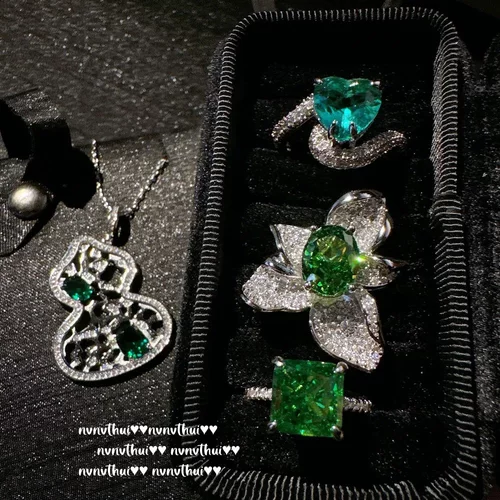 奥地利宫廷花朵宝石戒指 Vintage镀18K金 祖母绿雕花葫芦锆石项链