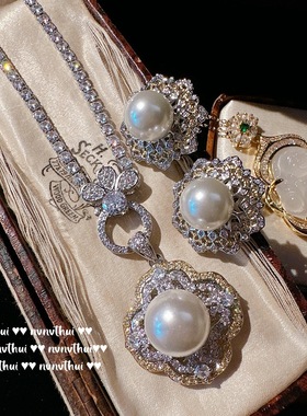 蕾丝蜂巢宝石珍珠项链 水灵 冰种白玉髓 富贵豆锆石链 饰品组合