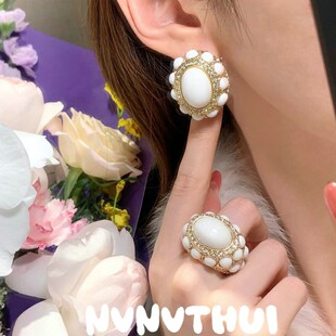 珠宝 爱丁古堡蛋面花朵戒指 宴会高定 奶酪甜心蛋形耳环 套装